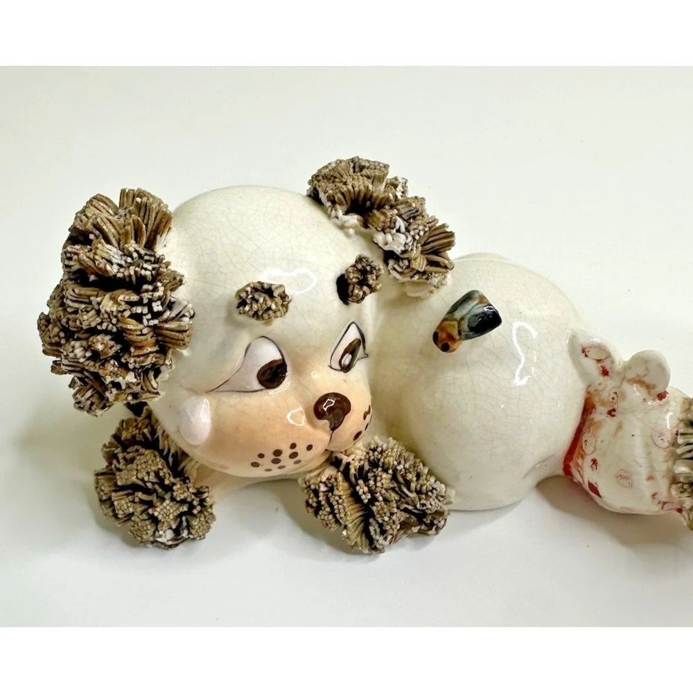 Lefton Spaghetti Ceramic Dog Vintage Set 2 Bee Toothache Boo Boo Tail Set 2